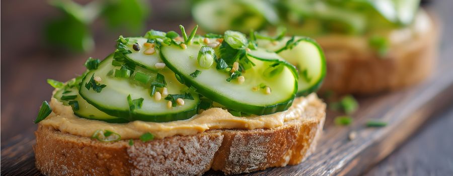 déguster une pain de petit épeautre recette en tartine salée avec du concombre.